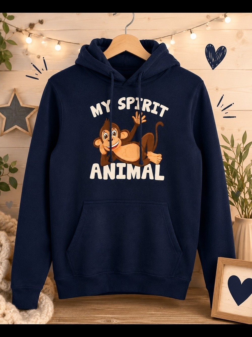 Cheeky Monkey 'My Spirit Animal' Graphic Navy Blue Hoodie